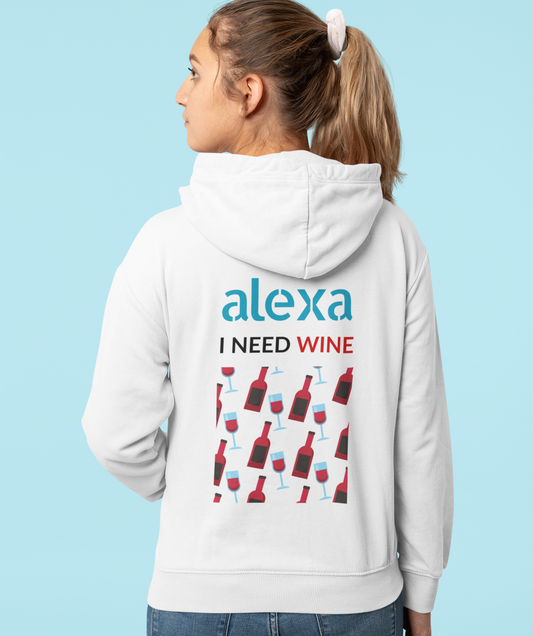 'Alexa I Need Wine' Fun Themed Front Zip Hoodie