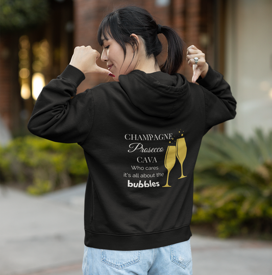 'All About The Bubbles' Fun Wine Themed Zip Front Hoodie